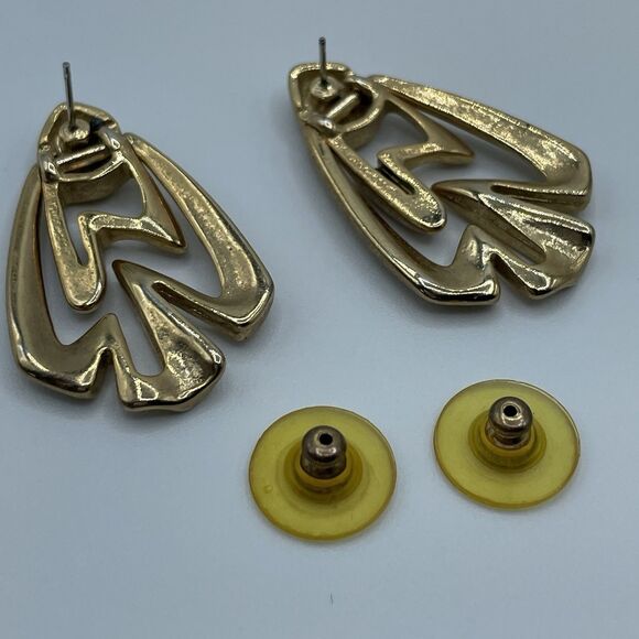 Vintage Andrew Scott Gold Tone Statement Door Knocker Post Setting Earrings - Picture 5 of 5